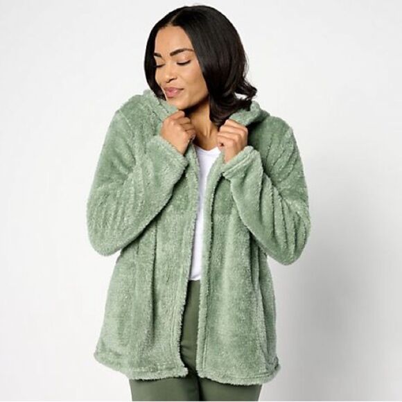 Denim & Co. Shimmer Sherpa Long Sleeve‎ Open Front Jacket green Small NWT in pkg - Picture 4 of 8